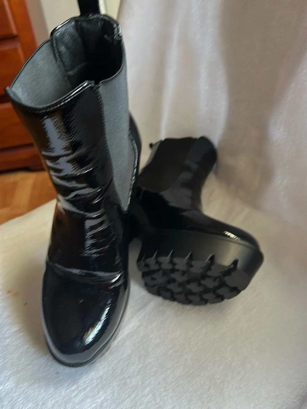 Women's Black Patent Ankle Boots - Sleek Chelsea Style